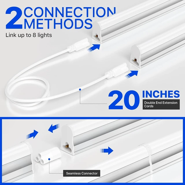 Alt view image 6 of 7 - Ensenior 4FT LED Shop Lights, T5 6500K Super Bright Garage Lighting, 8 Pack