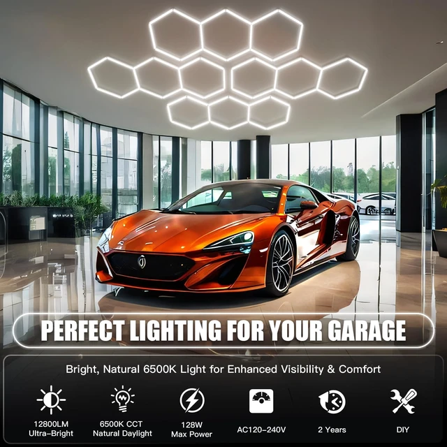 Alt view image 2 of 7 - JTT Hexagon Garage Lights,16Pack 128W LED Garage Hexagon Lights, 3 Grid