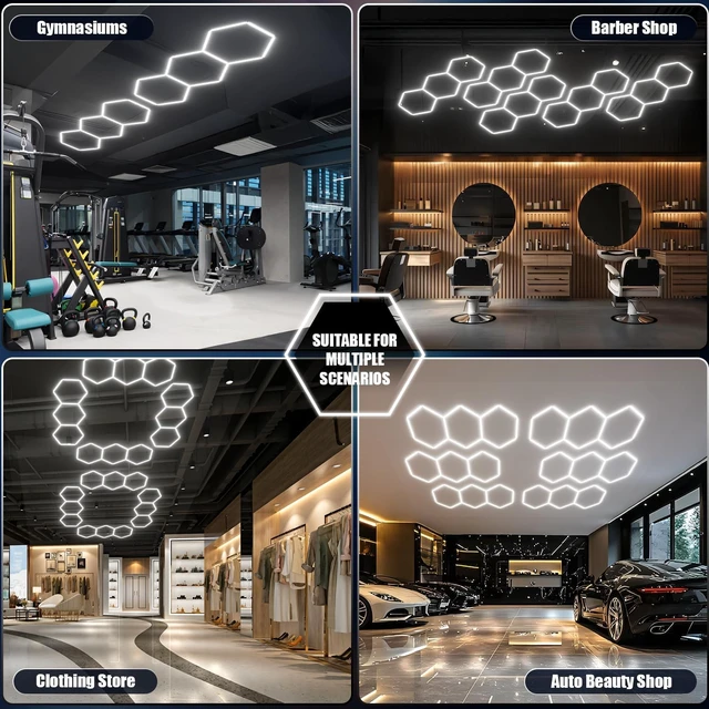 Alt view image 7 of 7 - JTT Hexagon Garage Lights,16Pack 128W LED Garage Hexagon Lights, 3 Grid