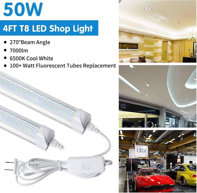 Alt view image 2 of 6 - Led Shop Lights,Led Shop Lights 4FT 50W 6500K 7000LM Clear White,Shop Light 4FT 110V Linkable Integrated V-Shape for Shop Garage,Warehouse,Workbench and Workshop Commercial Bay Lighting(4-Pack)