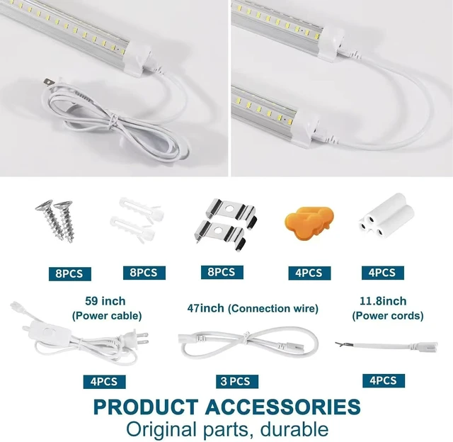 Alt view image 5 of 6 - Led Shop Lights,Led Shop Lights 4FT 50W 6500K 7000LM Clear White,Shop Light 4FT 110V Linkable Integrated V-Shape for Shop Garage,Warehouse,Workbench and Workshop Commercial Bay Lighting(4-Pack)