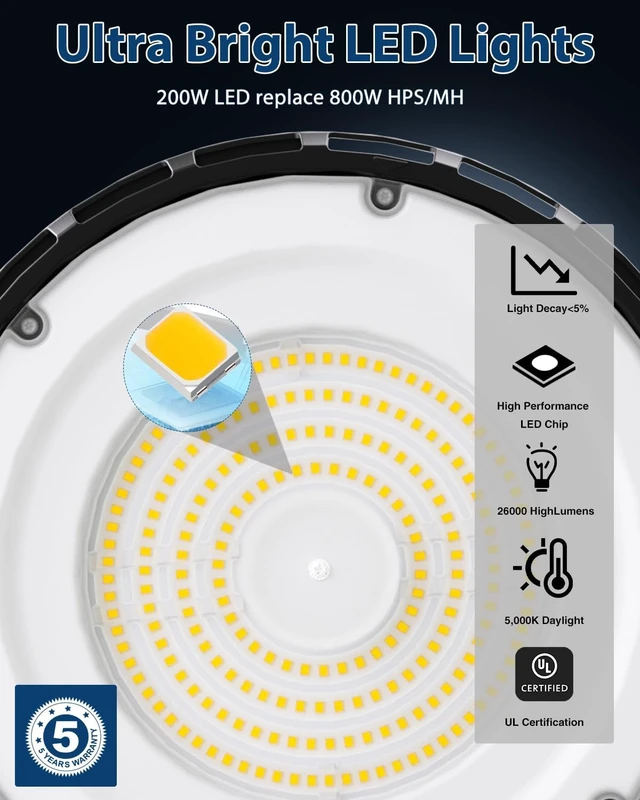 Alt view image 2 of 7 - 200W UFO LED High Bay Light, Aluminum LED Shop Lights with 26000LM