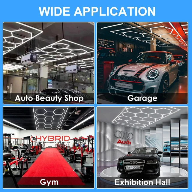 Alt view image 6 of 7 - MODERN Hexagon Garage Light: Upgraded 3 Level Dimmable Hexagon Led Garage Light with Rectangle Frame 86400 Lumens 6500K for Garage, Basement, Warehouse, Auto Beauty Shop, Car Detailing Shop etc.