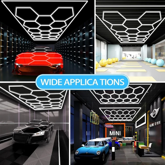 Alt view image 2 of 7 - LZHOME LED Hexagon Garage Light - Super Bright 900W 108000LM Car Detailing Shop Ceiling Lights Lighting System for Home Gym Workshop Basement Warehouse 45CM/Lamp Tube