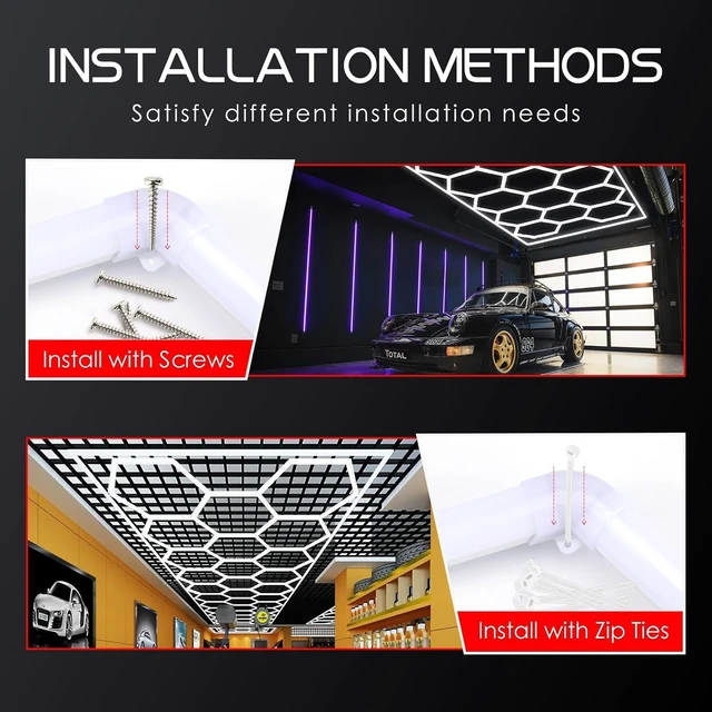 Alt view image 3 of 7 - LZHOME LED Hexagon Garage Light - Super Bright 900W 108000LM Car Detailing Shop Ceiling Lights Lighting System for Home Gym Workshop Basement Warehouse 45CM/Lamp Tube