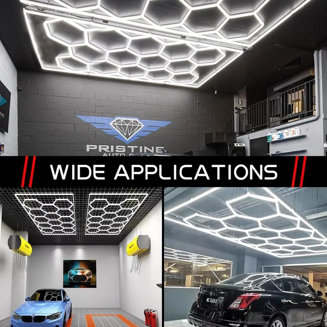 Alt view image 5 of 7 - LZHOME LED Hexagon Garage Light - Super Bright 900W 108000LM Car Detailing Shop Ceiling Lights Lighting System for Home Gym Workshop Basement Warehouse 45CM/Lamp Tube