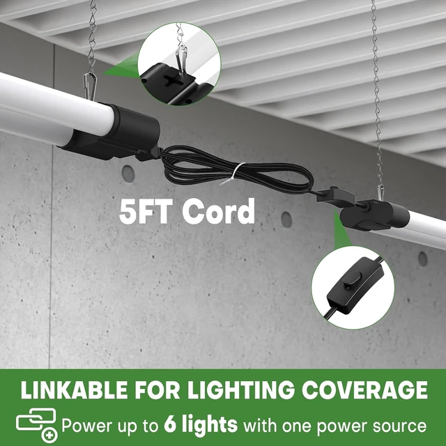 Alt view image 3 of 7 - T5 LED Shop Light, 4FT 4500LM Garage Lighting, 45W (150W Equivalent), 6500K Linkable Integrated Light Fixture with ON/OFF Switch, Hanging or Ceiling Mount Bright White Light for Workshop (4 Pack)