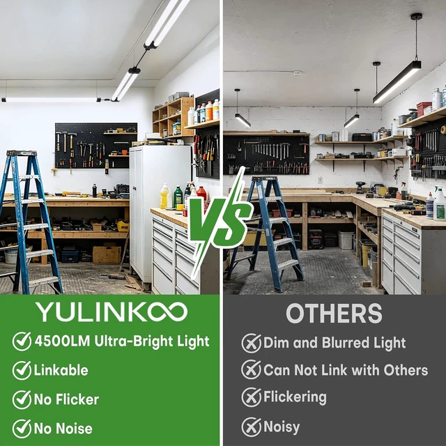 Alt view image 5 of 7 - T5 LED Shop Light, 4FT 4500LM Garage Lighting, 45W (150W Equivalent), 6500K Linkable Integrated Light Fixture with ON/OFF Switch, Hanging or Ceiling Mount Bright White Light for Workshop (4 Pack)