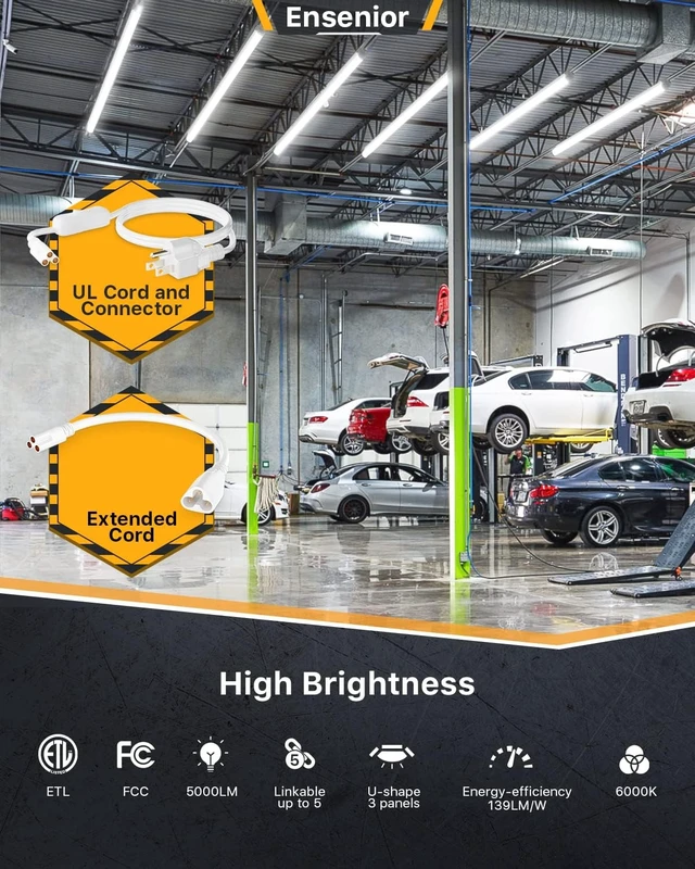 Alt view image 2 of 7 - Ensenior 4FT LED Shop Lights, 6000K T8 Commercial Bay Lighting, 10 Pack