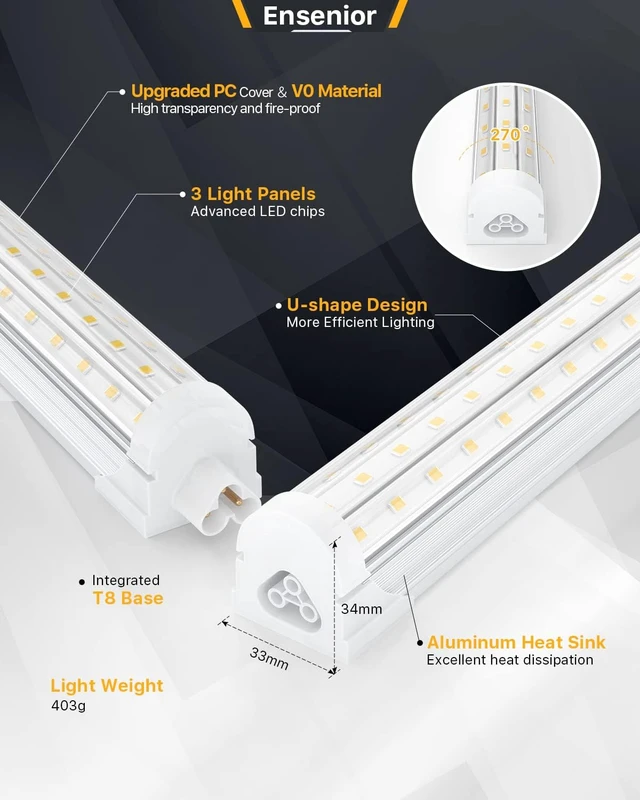 Alt view image 4 of 7 - Ensenior 4FT LED Shop Lights, 6000K T8 Commercial Bay Lighting, 10 Pack