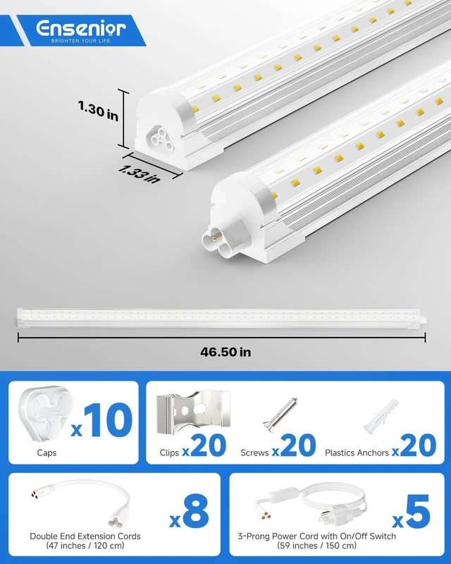 Alt view image 5 of 7 - Ensenior 4FT LED Shop Lights, 6000K T8 Commercial Bay Lighting, 10 Pack