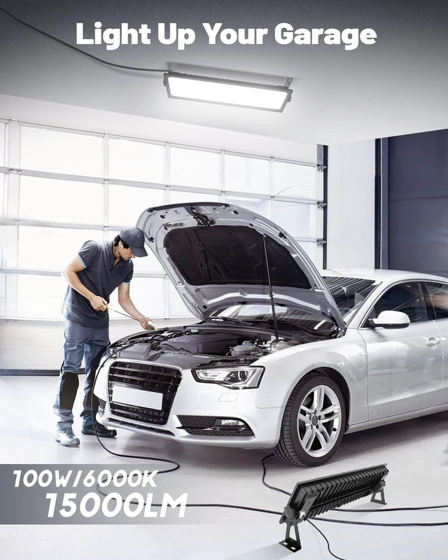 Alt view image 2 of 7 - 2 Pack Linkable LED Shop Lights, 100W 15000LM Garage Light 6000K