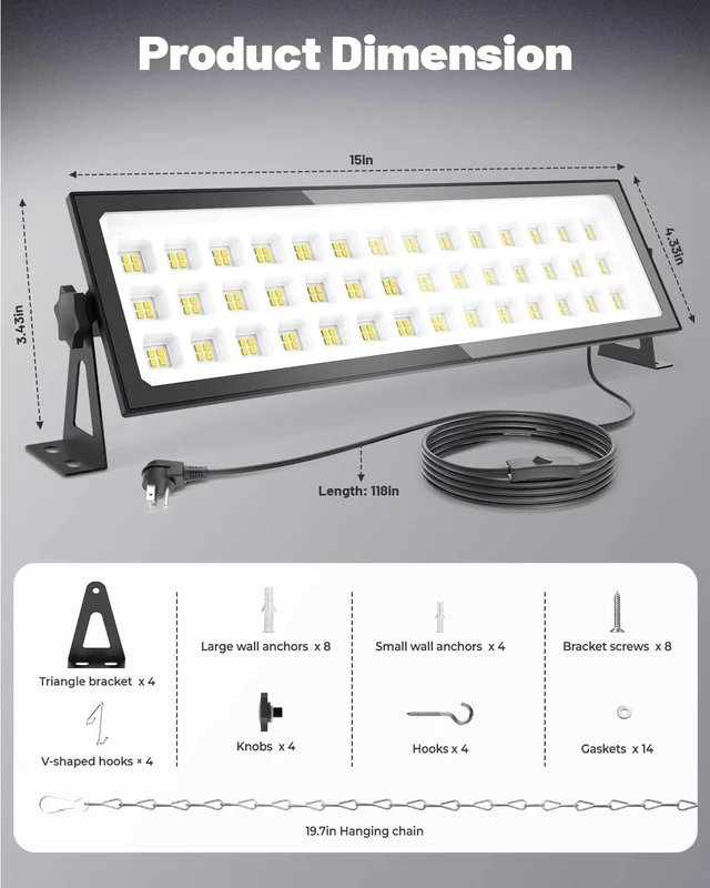 Alt view image 6 of 7 - 2 Pack Linkable LED Shop Lights, 100W 15000LM Garage Light 6000K