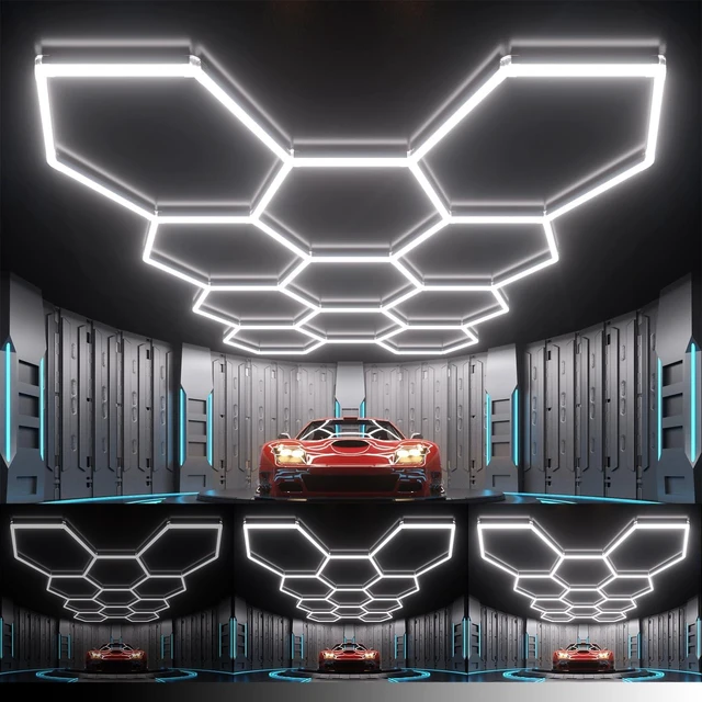Main image of Dimmable Hexagon Garage Lights, 38640LM 11-Hex 3-Level Brightness