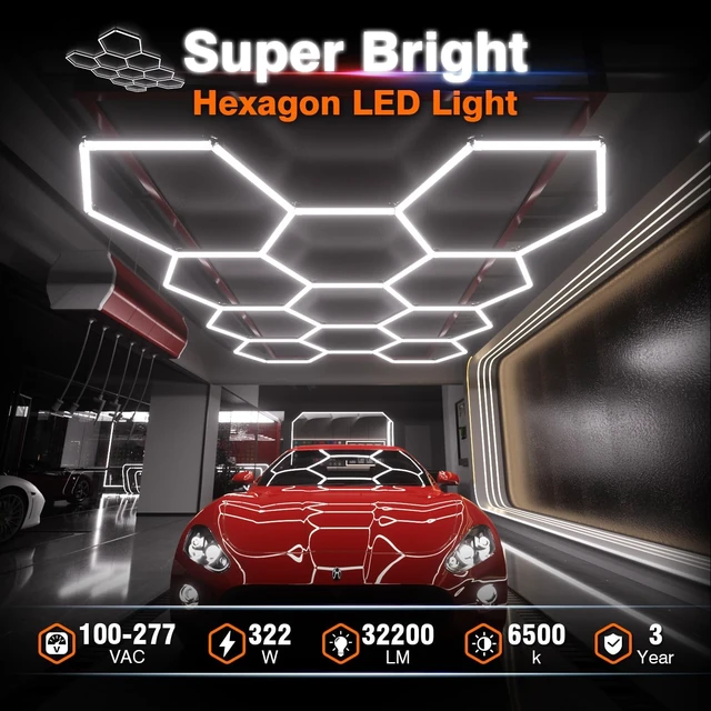 Alt view image 3 of 7 - Dimmable Hexagon Garage Lights, 38640LM 11-Hex 3-Level Brightness