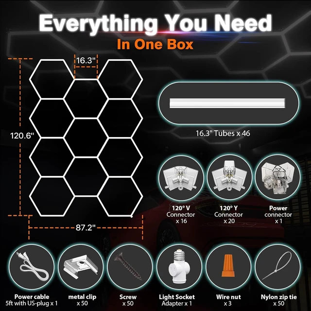 Alt view image 5 of 7 - Dimmable Hexagon Garage Lights, 38640LM 11-Hex 3-Level Brightness