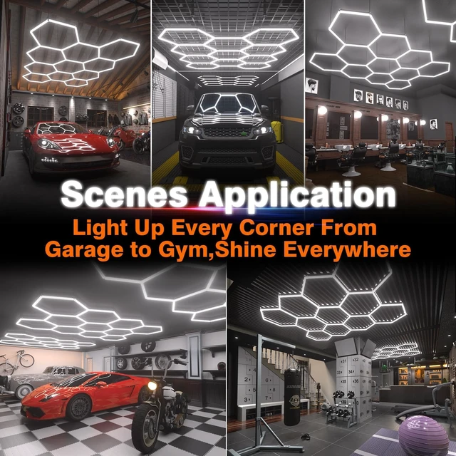 Alt view image 7 of 7 - Dimmable Hexagon Garage Lights, 38640LM 11-Hex 3-Level Brightness