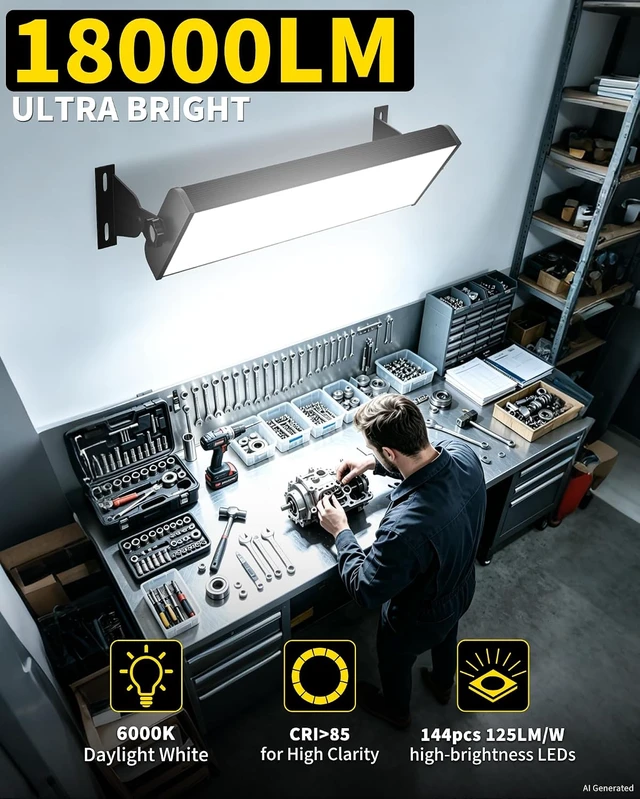 Alt view image 7 of 7 - 150W 18000LM Shop Light Bay Lighting, IP66 for Garage Workshop, 2 Pack