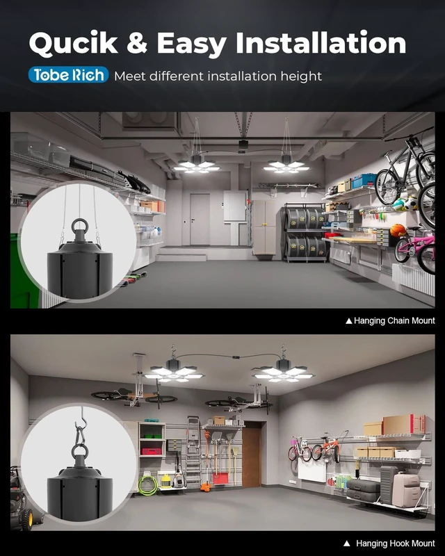 Alt view image 5 of 7 - 2 Pack Plug in Garage Light, 20000LM Shop Lights 6500K Bay Lighting