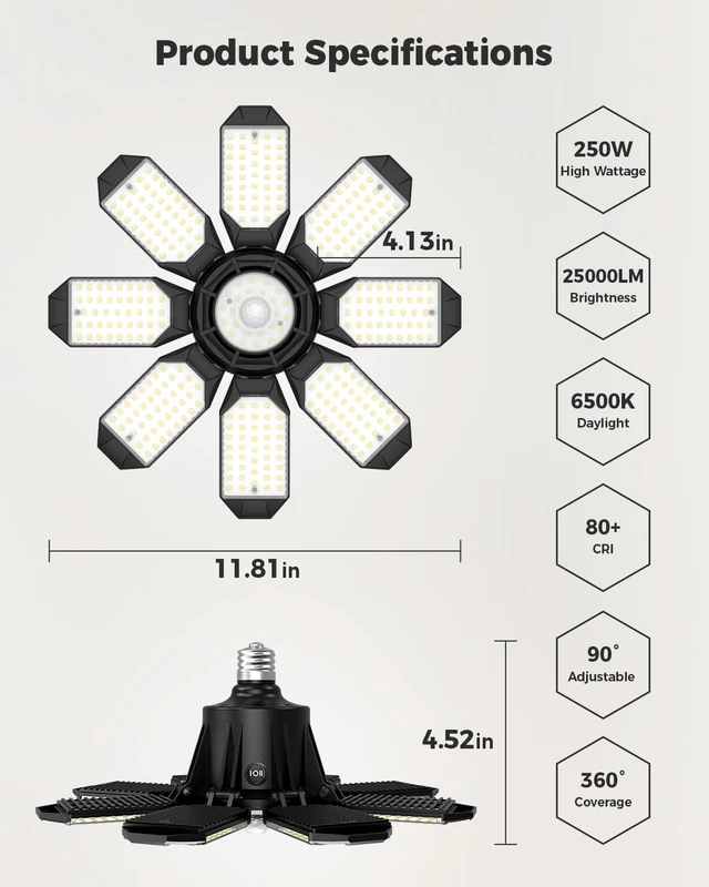 Alt view image 7 of 7 - 2 Pack Motion Sensor Garage Lights, 25000LM Shop Light 6500K