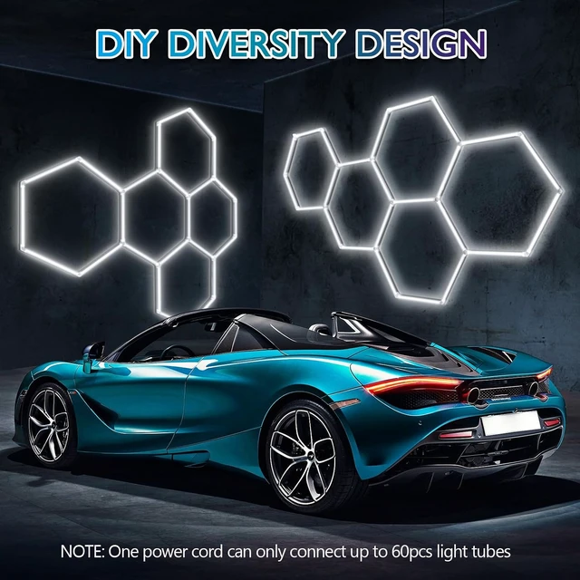 Alt view image 4 of 7 - LED Hexagon Garage Lights, 24 Pack Car Garage Light Tubes, 192W, 23040LM, 6500K Super Bright, 5 Grid Systems Car Detailing LED Hex Light for Warehouse Workshop Basement Gym