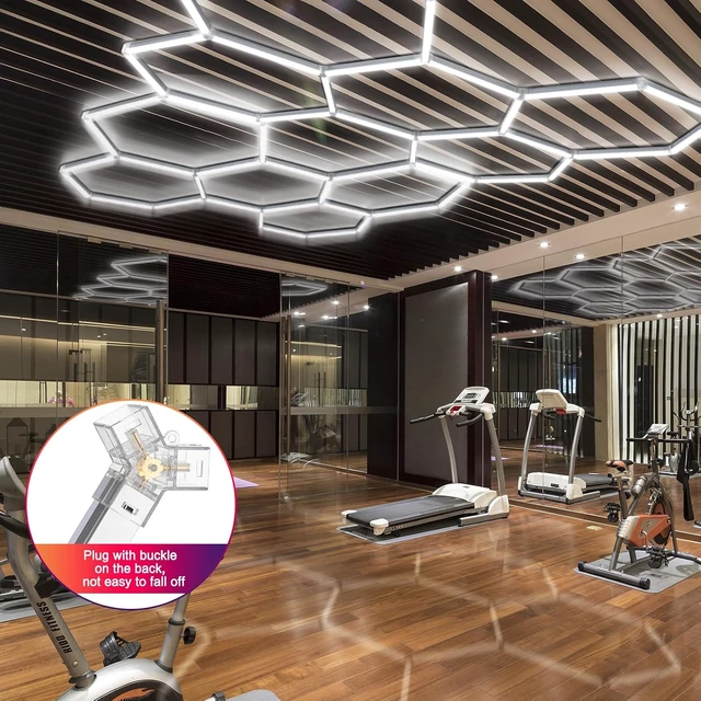 Alt view image 6 of 7 - LED Hexagon Garage Lights, 24 Pack Car Garage Light Tubes, 192W, 23040LM, 6500K Super Bright, 5 Grid Systems Car Detailing LED Hex Light for Warehouse Workshop Basement Gym