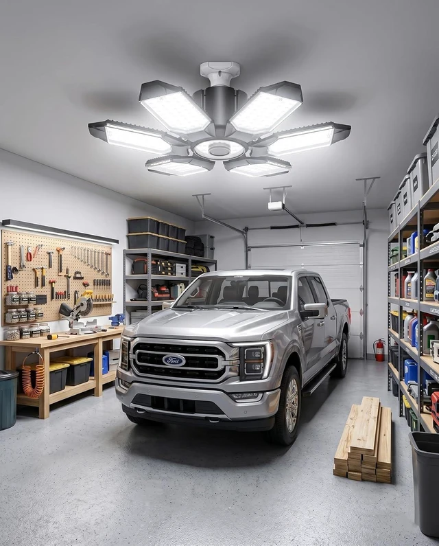 Alt view image 2 of 6 - BRAINIAC 100W LED Garage Lights, 10000LM Super Bright Shop Lights with 6 Adjustable Panels, Deformable Garage Ceiling Light Bulb for Workshop, Barn, Basement, Warehouse 2 Pack