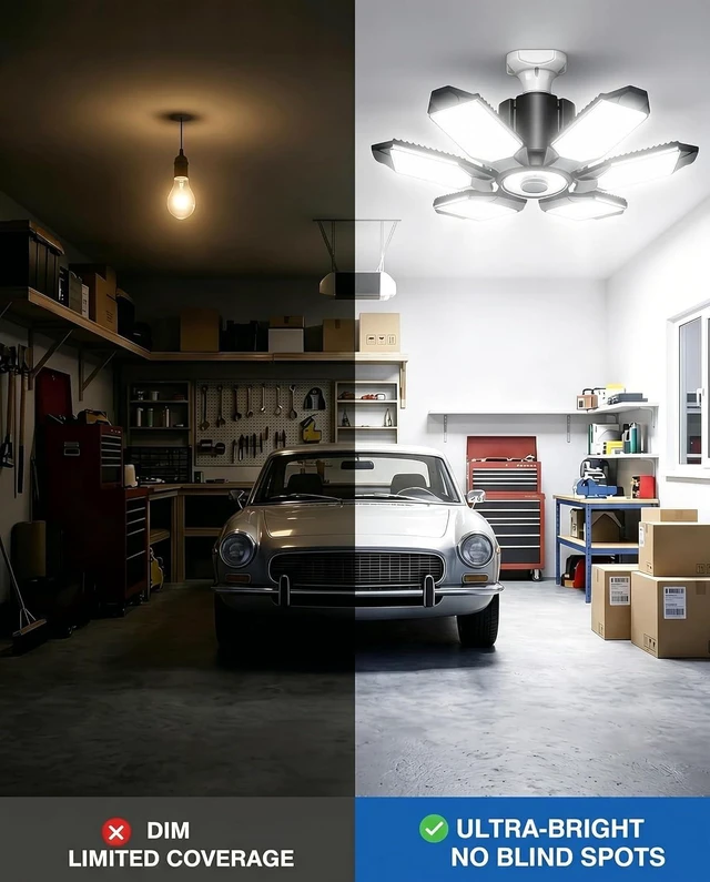 Alt view image 5 of 6 - BRAINIAC 100W LED Garage Lights, 10000LM Super Bright Shop Lights with 6 Adjustable Panels, Deformable Garage Ceiling Light Bulb for Workshop, Barn, Basement, Warehouse 2 Pack