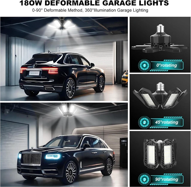 Alt view image 2 of 7 - LED Garage Lights Bulb 4 Pack 180W Led Screw in Garage Lights 18000LM 6500K Bright LED Garage Ceiling Lights Deformable Garage Shop Light for Attic Basement Workshop Screw in E26 E27 Base