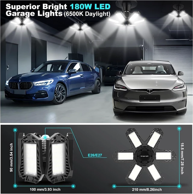 Alt view image 5 of 7 - LED Garage Lights Bulb 4 Pack 180W Led Screw in Garage Lights 18000LM 6500K Bright LED Garage Ceiling Lights Deformable Garage Shop Light for Attic Basement Workshop Screw in E26 E27 Base