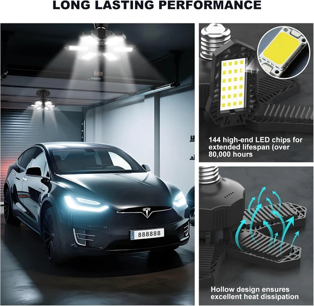 Alt view image 3 of 7 - LED Garage Lights Bulb 4 Pack 180W Led Screw in Garage Lights 18000LM 6500K Bright LED Garage Ceiling Lights Deformable Garage Shop Light for Attic Basement Workshop Screw in E26 E27 Base