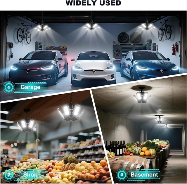 Alt view image 7 of 7 - LED Garage Lights Bulb 4 Pack 180W Led Screw in Garage Lights 18000LM 6500K Bright LED Garage Ceiling Lights Deformable Garage Shop Light for Attic Basement Workshop Screw in E26 E27 Base