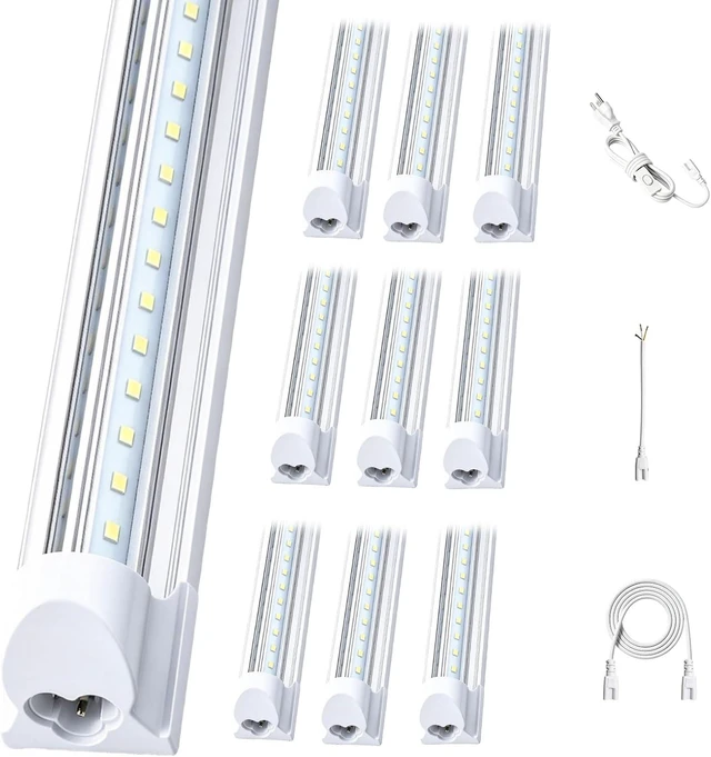 Main image of HYPERLITE 8ft LED Shop Lights: 100W 15000lm 10Packs ETL Listed, 6500K Daylight White Linkable LED Shop Light Clear Cover V-Shape, High Output Tube with Plug for Garage Workshop Warehouse Basement