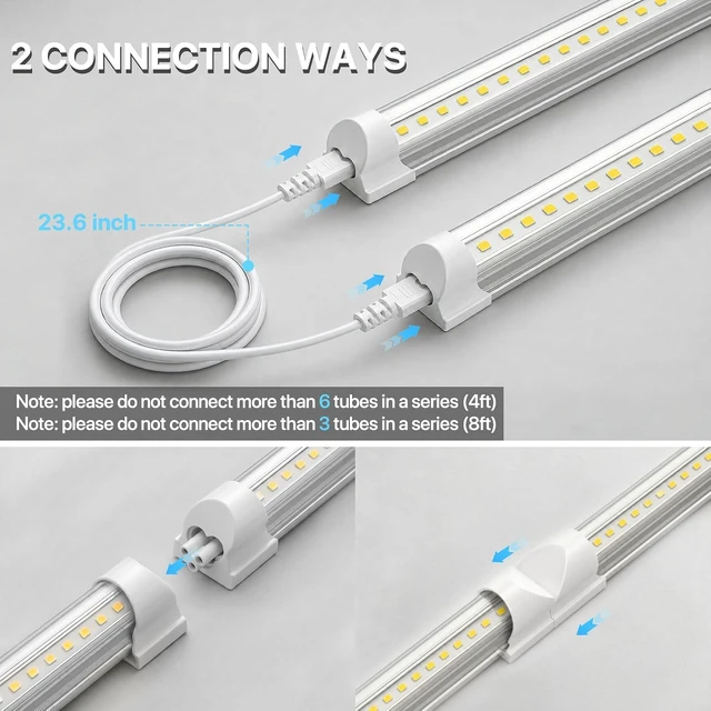 Alt view image 3 of 7 - HYPERLITE 8ft LED Shop Lights: 100W 15000lm 10Packs ETL Listed, 6500K Daylight White Linkable LED Shop Light Clear Cover V-Shape, High Output Tube with Plug for Garage Workshop Warehouse Basement