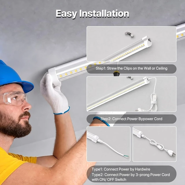 Alt view image 4 of 7 - HYPERLITE 8ft LED Shop Lights: 100W 15000lm 10Packs ETL Listed, 6500K Daylight White Linkable LED Shop Light Clear Cover V-Shape, High Output Tube with Plug for Garage Workshop Warehouse Basement