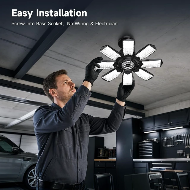 Alt view image 4 of 7 - Garage Lights - 240W Garage Lighting Ultra Bright 24000LM LED Shop Light W/ 8 Deformable Panels 6500K Screw in E26 LED Light Bulbs for Workshop Basement Laundry Room Storage - 2Pack