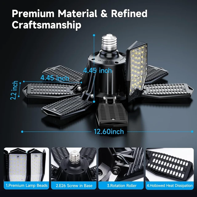 Alt view image 5 of 7 - Garage Lights - 240W Garage Lighting Ultra Bright 24000LM LED Shop Light W/ 8 Deformable Panels 6500K Screw in E26 LED Light Bulbs for Workshop Basement Laundry Room Storage - 2Pack