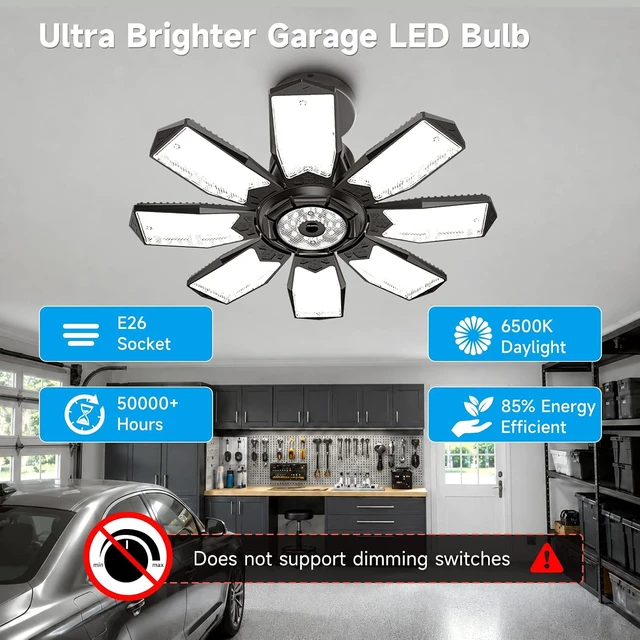 Alt view image 6 of 7 - Garage Lights - 240W Garage Lighting Ultra Bright 24000LM LED Shop Light W/ 8 Deformable Panels 6500K Screw in E26 LED Light Bulbs for Workshop Basement Laundry Room Storage - 2Pack