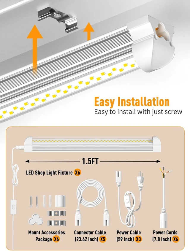Alt view image 3 of 7 - OnlyLux LED Shop Light, 25W 3750LM 6000K Super Bright(6 Pack)