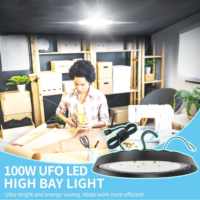 Alt view image 2 of 7 - UFO LED High Bay Light 100W, 6500K Daylight for Warehouse Garage
