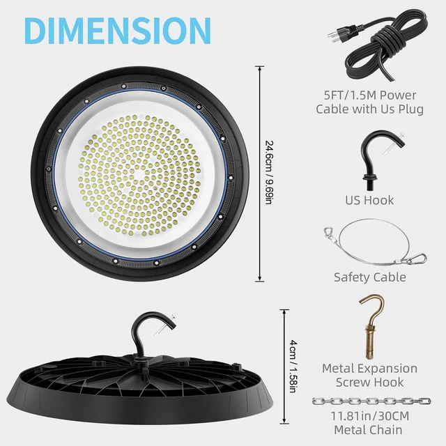 Alt view image 4 of 7 - UFO LED High Bay Light 100W, 6500K Daylight for Warehouse Garage