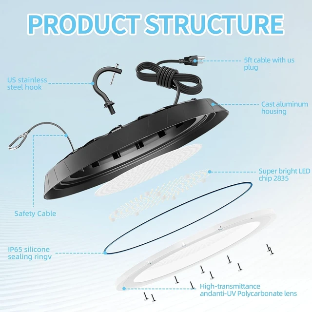 Alt view image 5 of 7 - UFO LED High Bay Light 100W, 6500K Daylight for Warehouse Garage