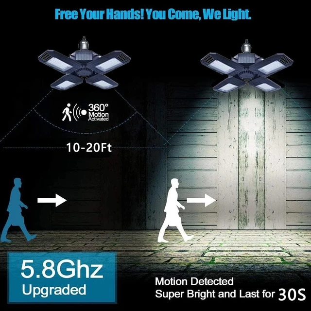 Alt view image 2 of 5 - LED Garage Lights with Motion Sensor - 12000 Lumen 6500K Daylight 120W, Four Leaf Garage Organization Ceiling Lighting, Pack of 2