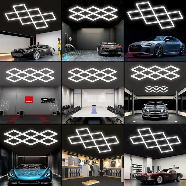 Alt view image 6 of 7 - Hexagon LED Garage Lights 8 Hex Ultra-Bright Strip Lights New Updated Diamond Commercial Lighting for Garage Car Detailing Barber Shop Gym Warehouses Basement.