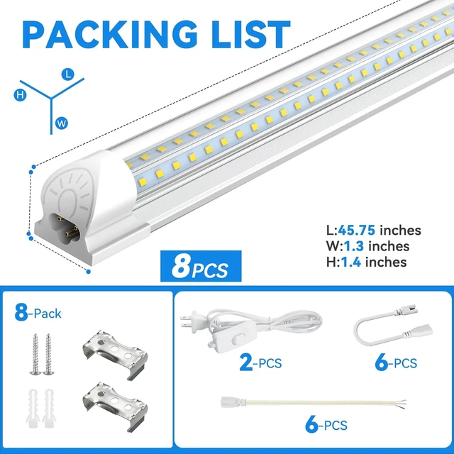 Alt view image 7 of 7 - CNSUNWAY 4FT LED Shop Lights, 50W 7500LM D Shape, ETL Listed 8 Pack