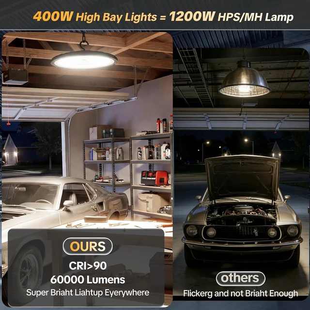 Alt view image 4 of 7 - AIKVSXER 6Pack UFO LED High Bay Lights, 400W Shop Lights, 60000LM, 6000K