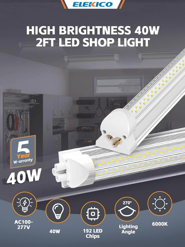 Alt view image 2 of 6 - ELEKICO 4 Pack 2ft Led Shop Lights, 6000k 40w 5600lm 24 Inch Led Light Fixture Power Cord Wth on/Off Switch, Linkable 2ft Shop Light for Small Garage Ceiling Storage Area Workbench Basement Attic