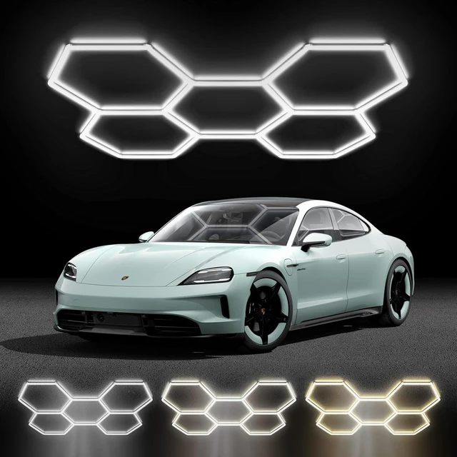 Main image of Hexagon LED Shop Lights with 3 Colors (6500K/4000K/3000K), 192W 23040LM Garage Ceiling Lights, IP62 Waterproof, Flicker-Free, Expandable DIY Design for Workshop Garage Gym, 24+1 Pack