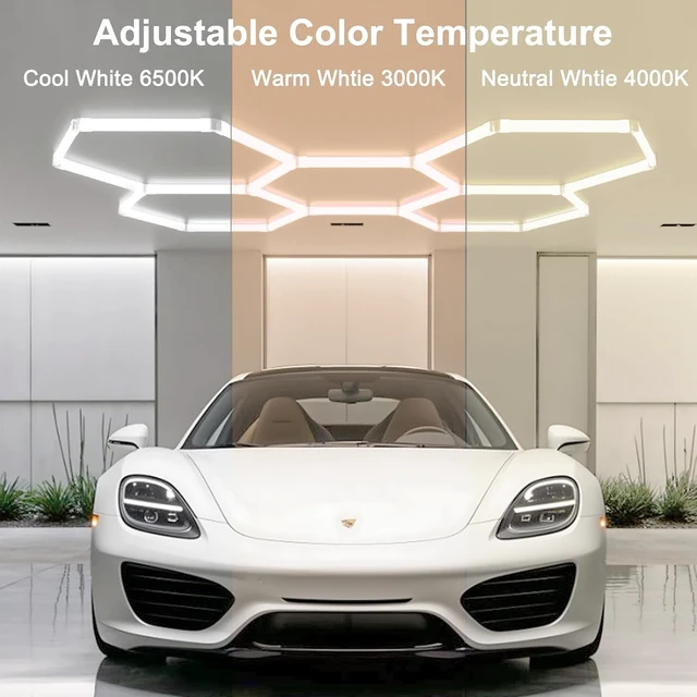 Alt view image 2 of 6 - Hexagon LED Shop Lights with 3 Colors (6500K/4000K/3000K), 192W 23040LM Garage Ceiling Lights, IP62 Waterproof, Flicker-Free, Expandable DIY Design for Workshop Garage Gym, 24+1 Pack