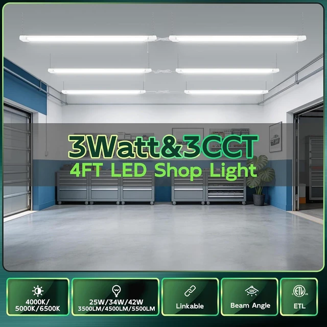 Alt view image 2 of 7 - Hlite LED Shop Lights 4FT with Reflector,5500LM,3 Power Level&3CCT,2 Pack